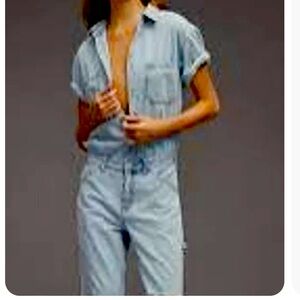 Anthropologie Pilcro slouchy denim jumpsuit - wide leg, light wash